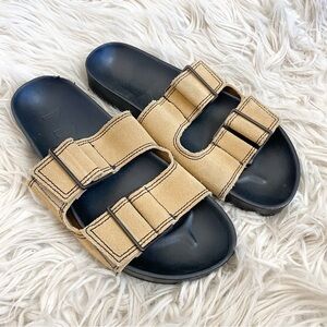 Mango MNG Ceuta Black Tan Suede Buckle Sandals
